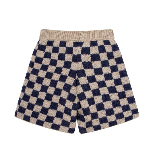 Navy Check Knit Shorts