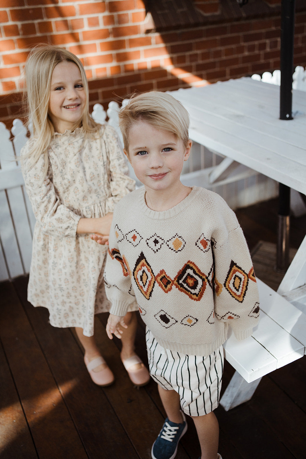 Boys Almond Jacquard Knit Sweater