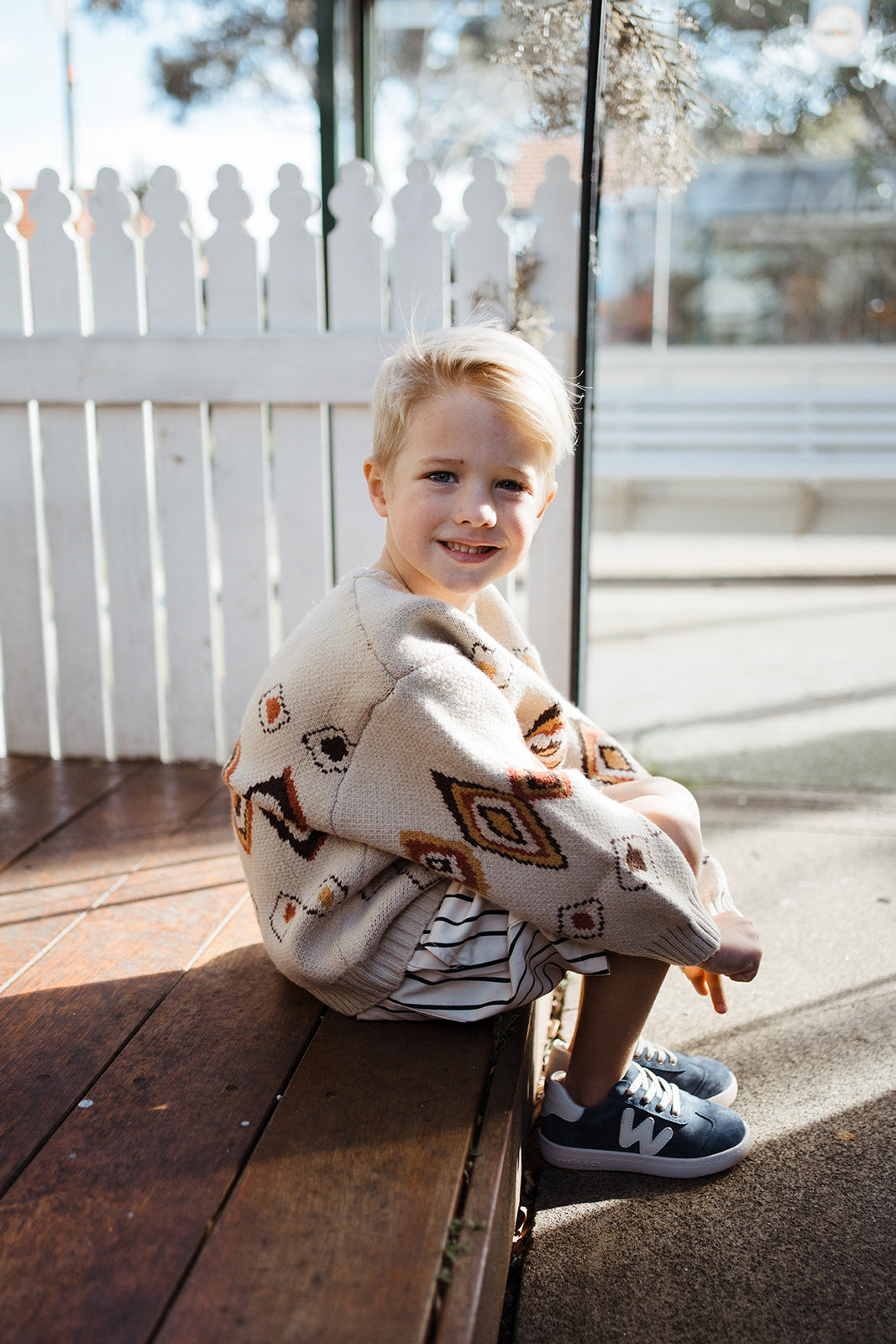 Boys Almond Jacquard Knit Sweater