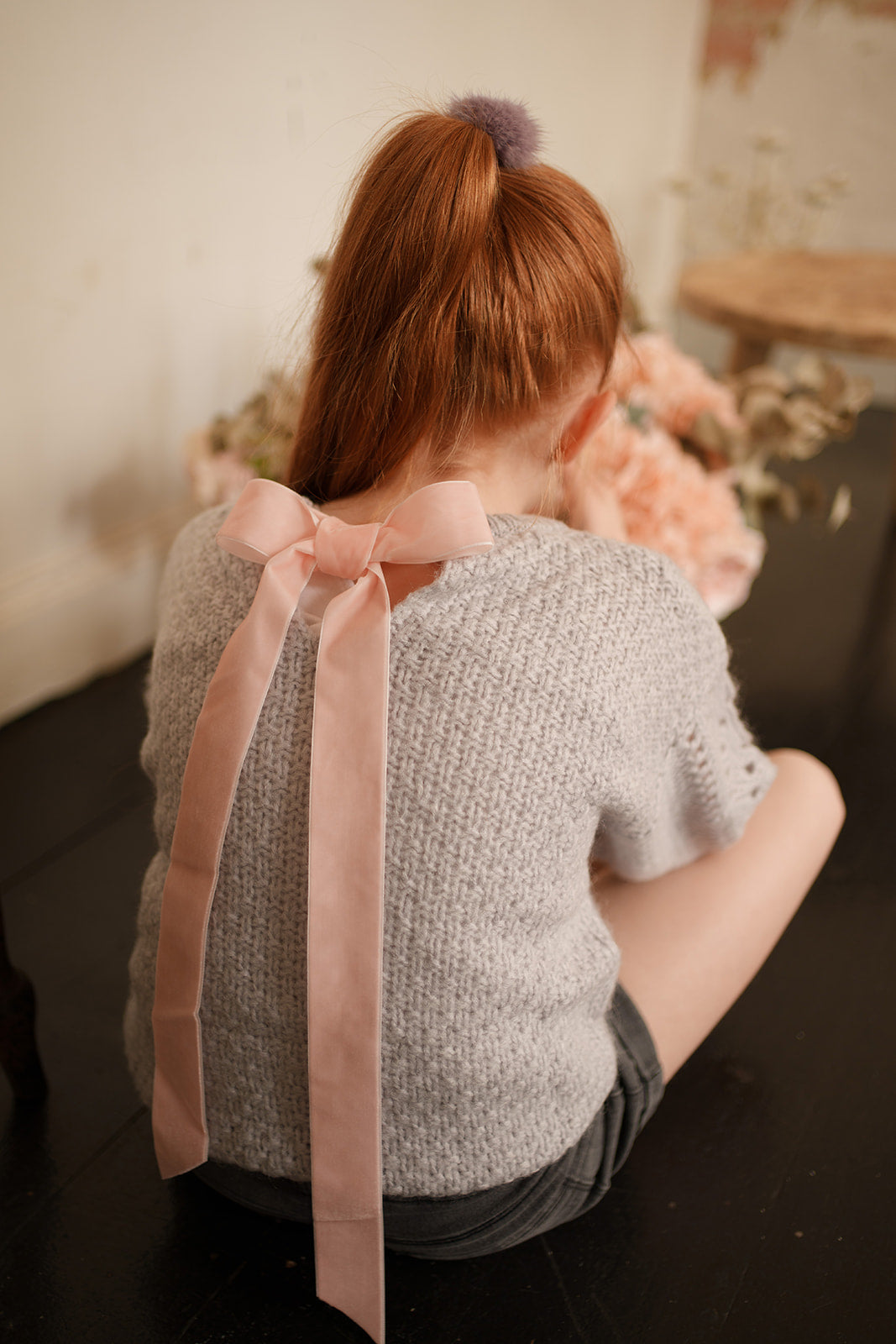 Wool-Blend Sweater with Bow Back Violet Grey