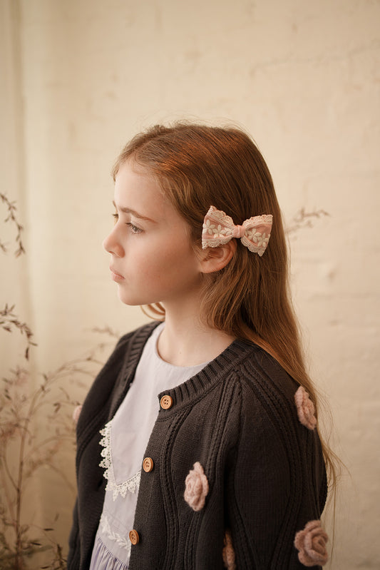 Lace Embroidered Bow Hair Clip Pink