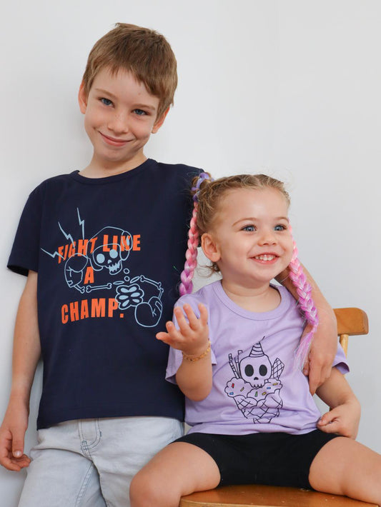 iMiN Kids New Skull Love Navy Boxing T-shirt