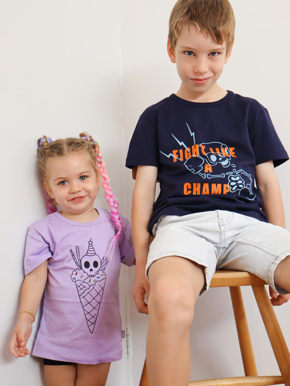 Boys Navy Cotton Skull Tee