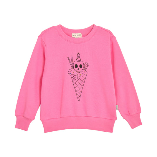 iMiN Kids Skull Ice Cream Sweatshirt Pink