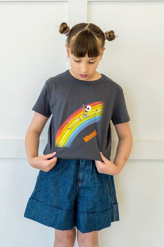 Wheee! Skull Rainbow T-Shirt Charcoal Grey