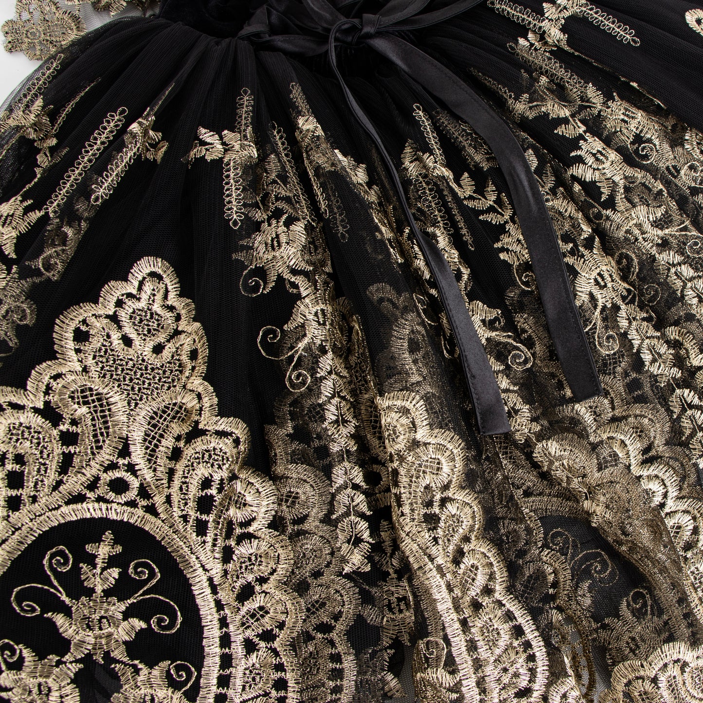 VELVET ROSE Black Velvet Golden Lace Embroidery Girls Occasion Party Dress