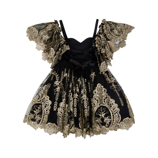 VELVET ROSE Black Golden Lace Girls Occasion Formal Dress