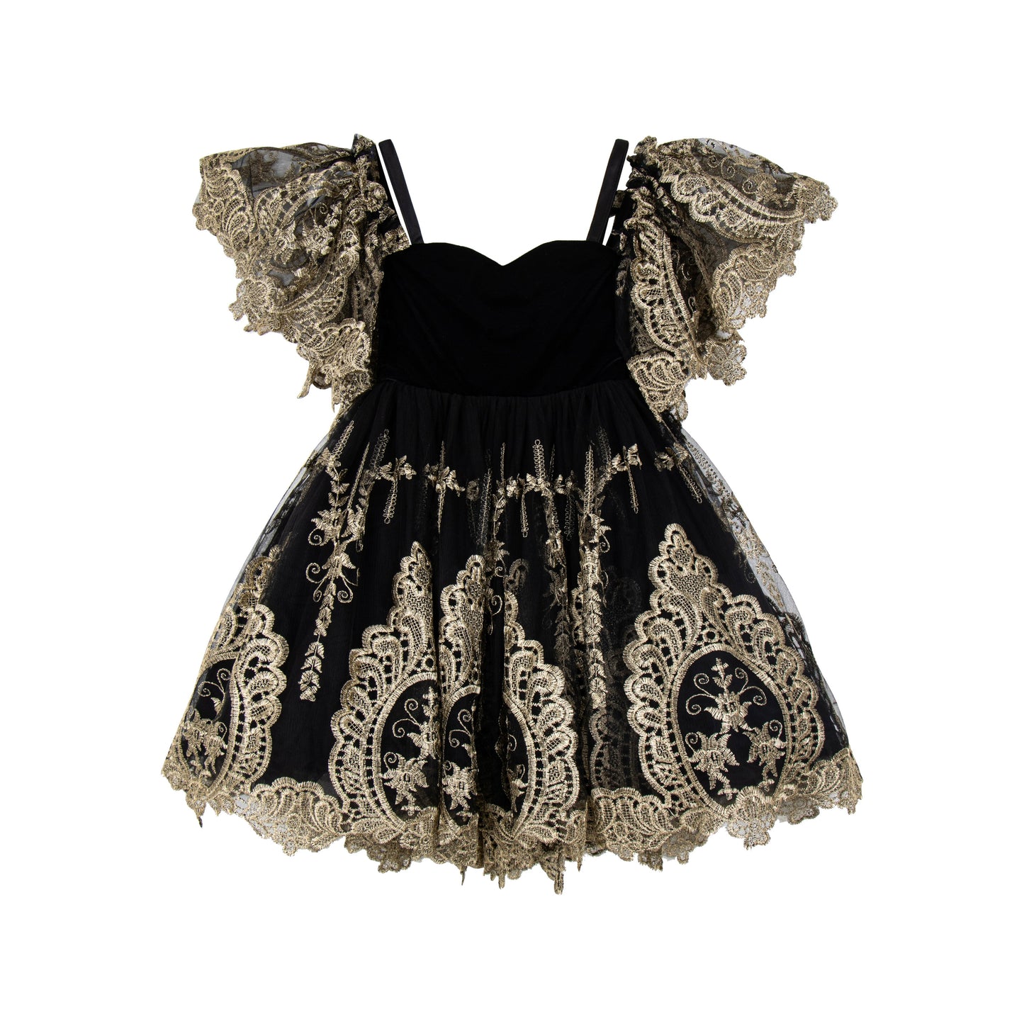VELVET ROSE Girls Black Golden Lace Occasion Dress