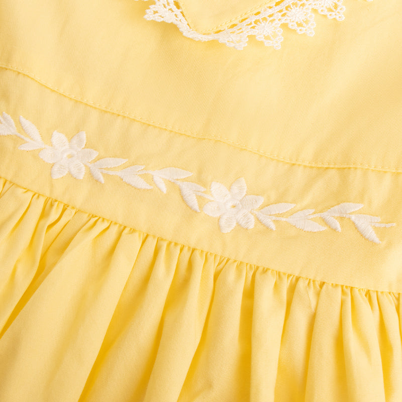 Girls Elegant Floral Embroidery Lace Dress Mellow Yellow