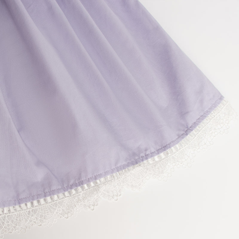 Girls Elegant Floral Embroidery Lace Dress Purple