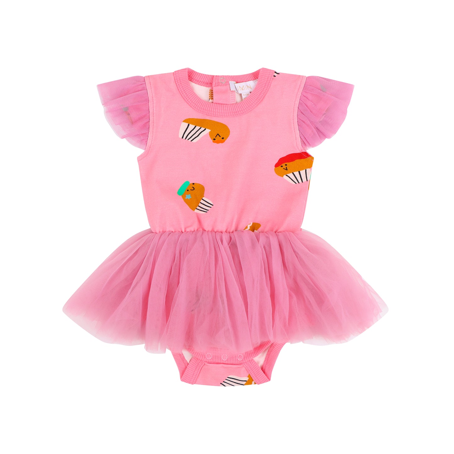 iMiN Kids Baby Frill Sleeves Tutu Romper Pink Little Cupcake Friends