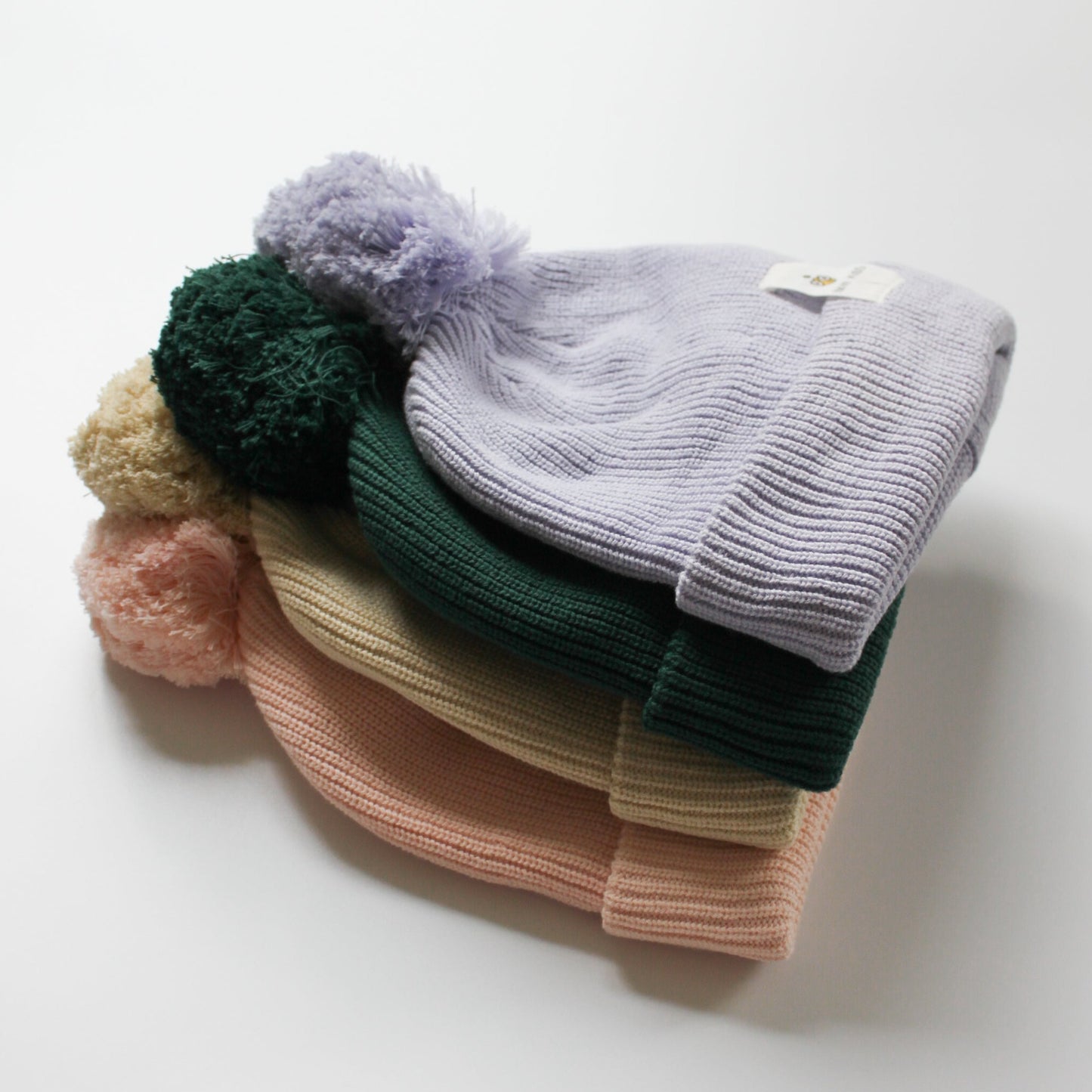 iMiN Pom Pom Ribbed Knit Cotton Beanie Coral Pink Adult