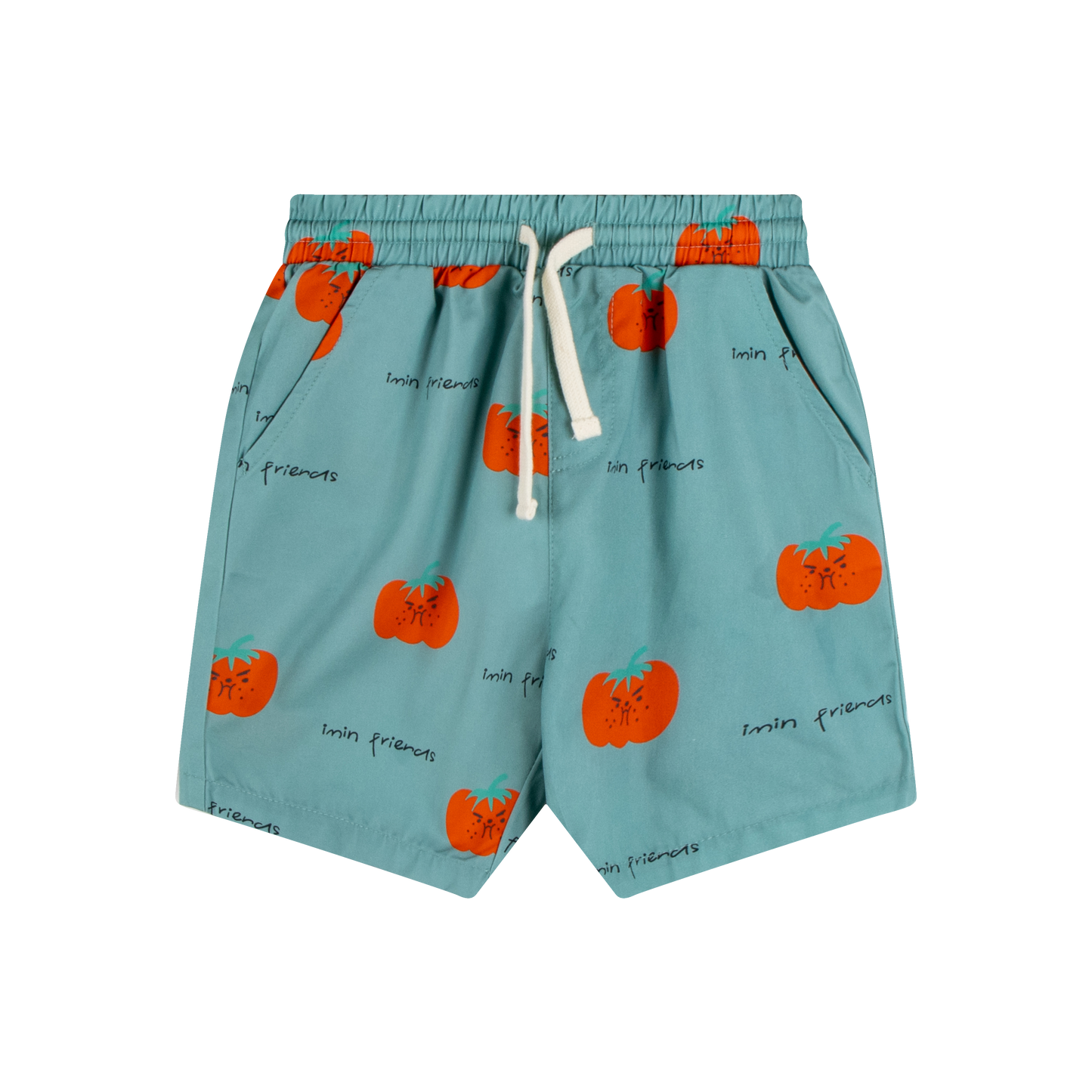 iMiN Kids Boys Knee Length Cotton Shorts Mineral Green Boom Tomato