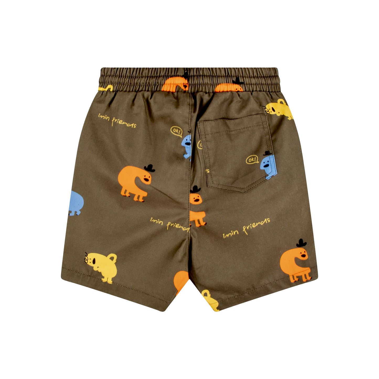 iMiN Kids Boys Knee Length Cotton Shorts Olive Monster Friends