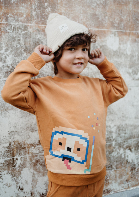 iMiN Kids Rainbow Pixel Diving Sloth Ginger Yellow Sweatshirt