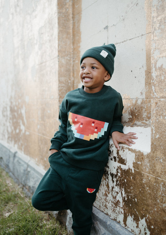 iMiN Kids Rainbow Pixel Watermelon Green Sweatshirt