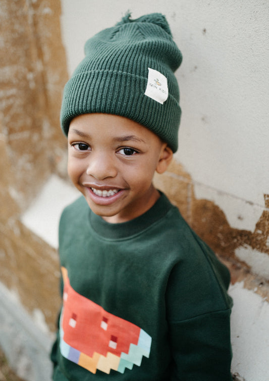 iMiN Kids Pom Pom Knit Beanie Dark Green