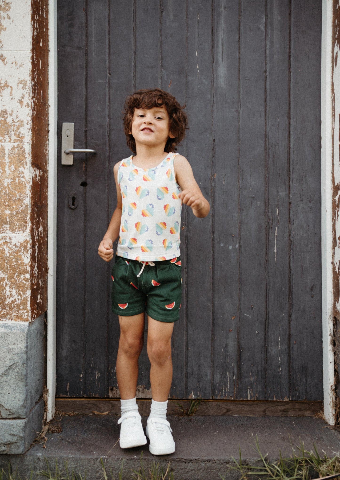 iMiN Kids Summer Organic Cotton Rainbow Heart Top