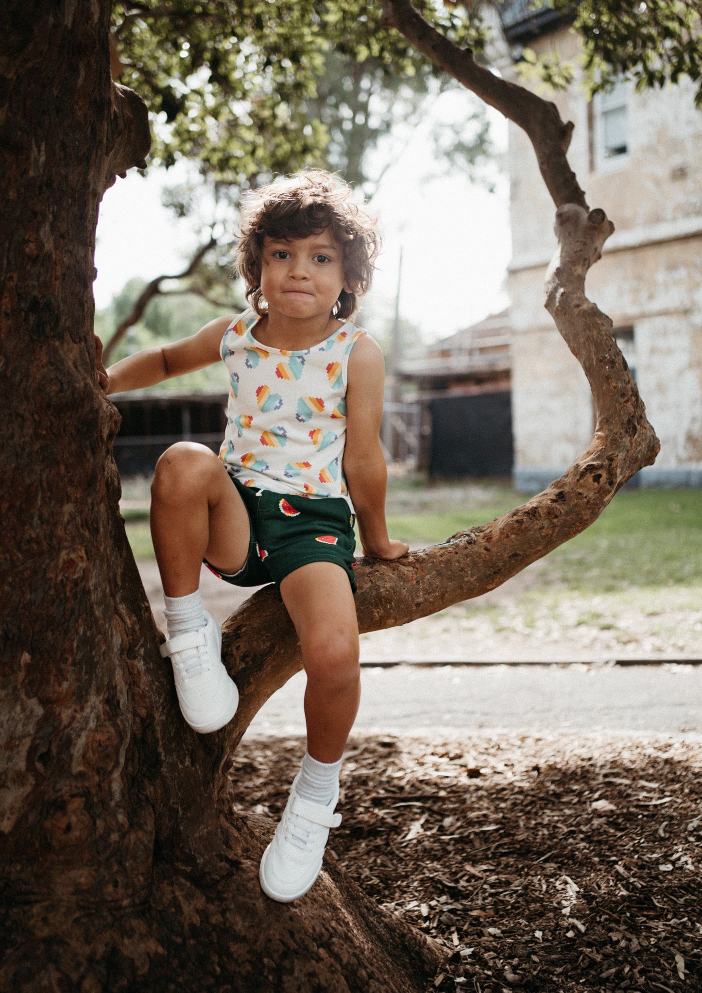 iMiN Kids Summer Organic Cotton Rainbow Heart Top