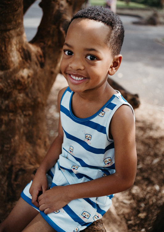 iMiN Kids Organic Cotton Tank Blue Sloth