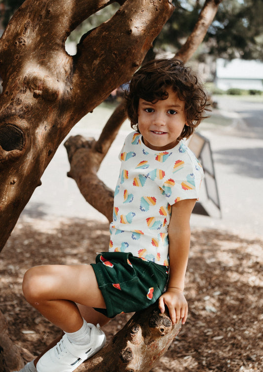 iMiN Kids Unisex Short Sleeve Organic Cotton T-shirt Rainbow Heart