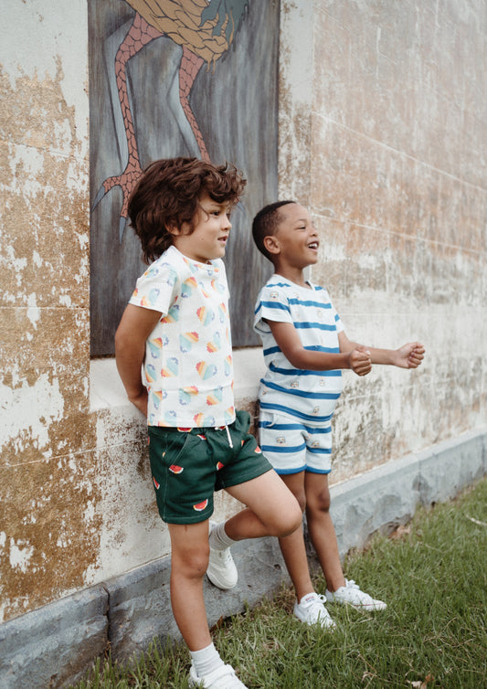 iMiN Kids Boys Organic Cotton Green Watermelon Summer Shorts