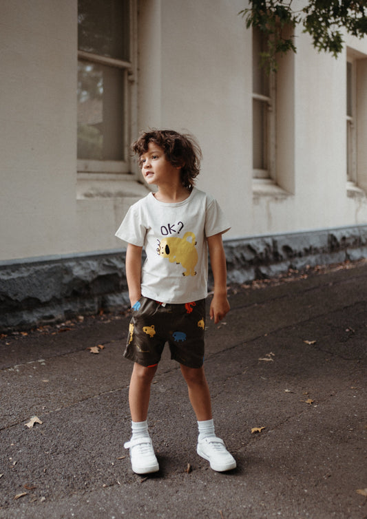 iMiN Kids Boys Knee Length Cotton Shorts Olive Monster Friends