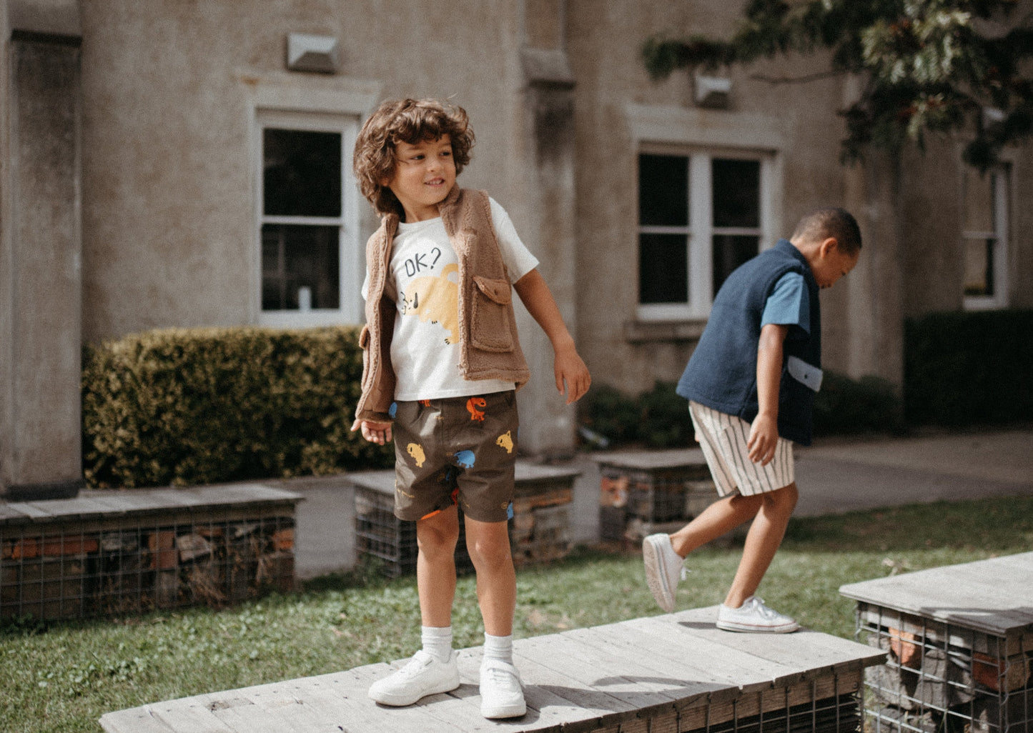 iMiN Kids Boys Knee Length Cotton Shorts Olive Monster Friends
