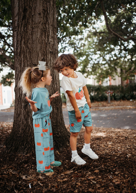 iMiN Kids Wide Leg Cotton Pants Mineral Green Boom Tomato