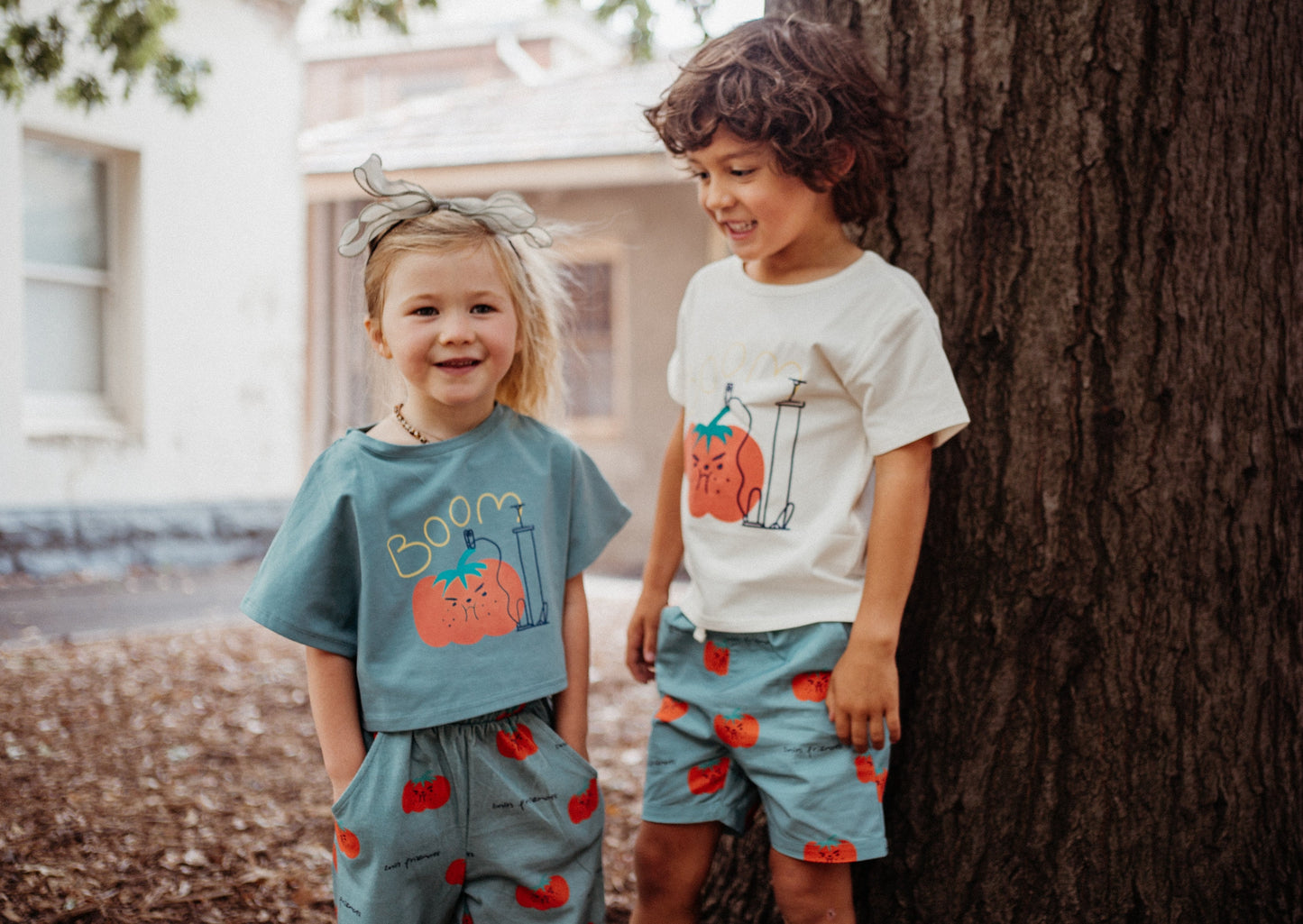 iMiN Kids Wide Leg Cotton Pants Mineral Green Boom Tomato