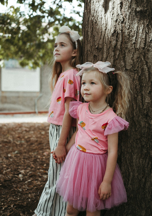 iMiN Kids Girls Frill Sleeves Tutu Dress Pink Little Cupcake Friends