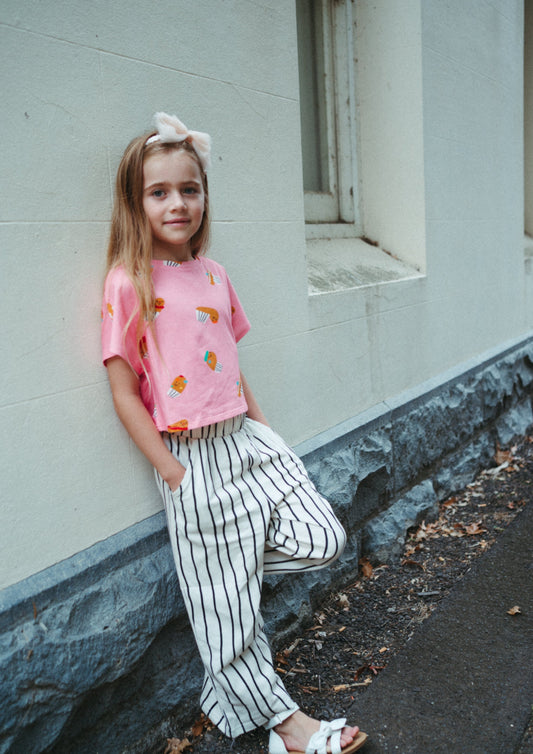 iMiN Kids Wide Leg Cotton Pants Vertical Striped