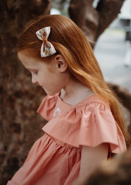 iMiN Kids Girls Ruffles Sleeves Floral Embroidered Dress Rust