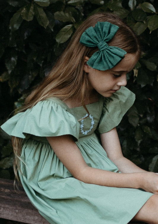 iMiN Kids Girls Handmade Linen Pleated Bow Clip Green/Grey Blue/Pink