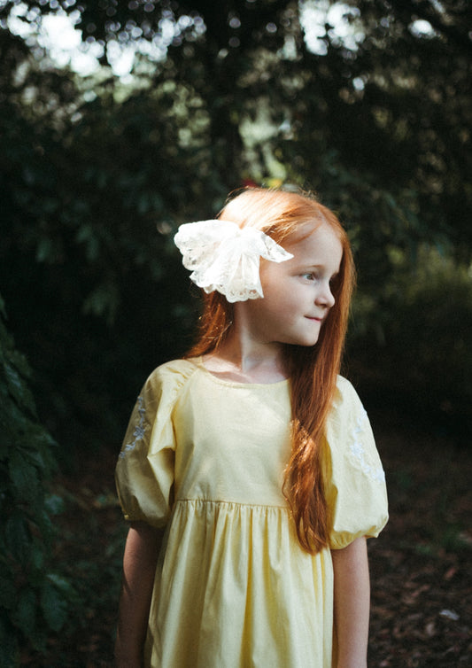 iMiN Kids Mini Me Girls Puff Sleeves Floral Embroidered Dress Mellow Yellow