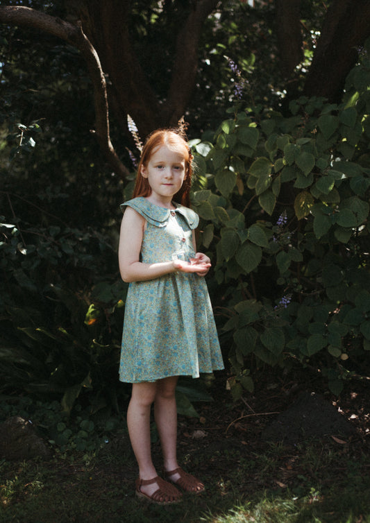 iMiN Kids Girls Double Peter Pan Collar Cotton Vintage Dress Yellow Hydrangea