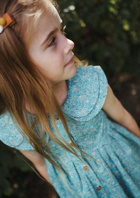 iMiN Kids Girls Double Peter Pan Collar Cotton Vintage Dress Green Hydrangea