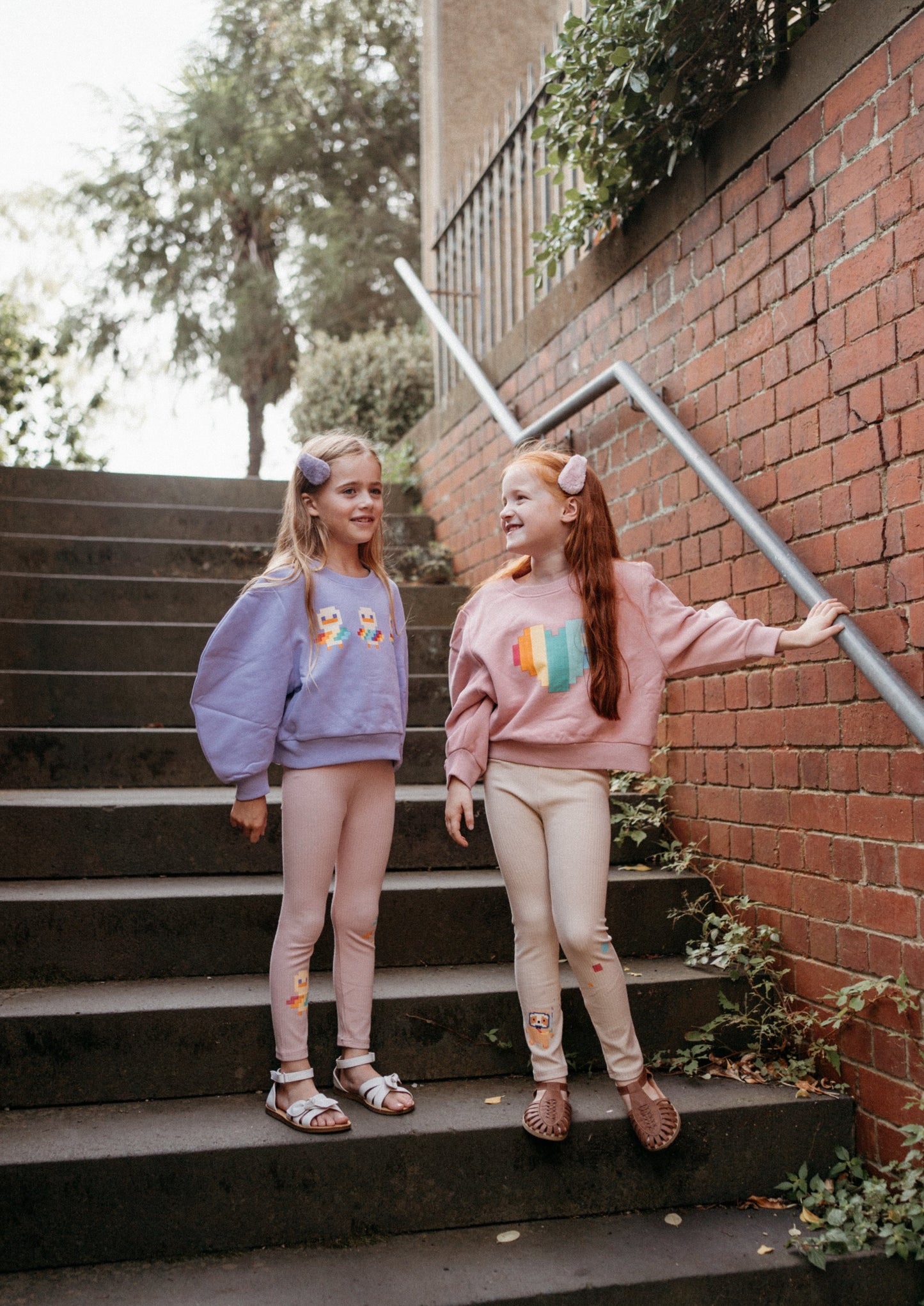iMiN Kids Girls Rainbow Heart Balloon Sleeves Dusty Pink Cropped Sweatshirt