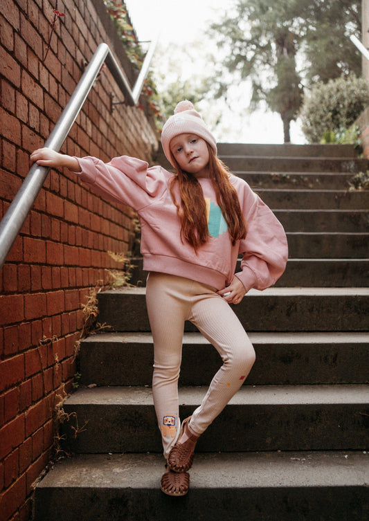 iMiN Kids Girls Rainbow Heart Balloon Sleeves Dusty Pink Cropped Sweatshirt