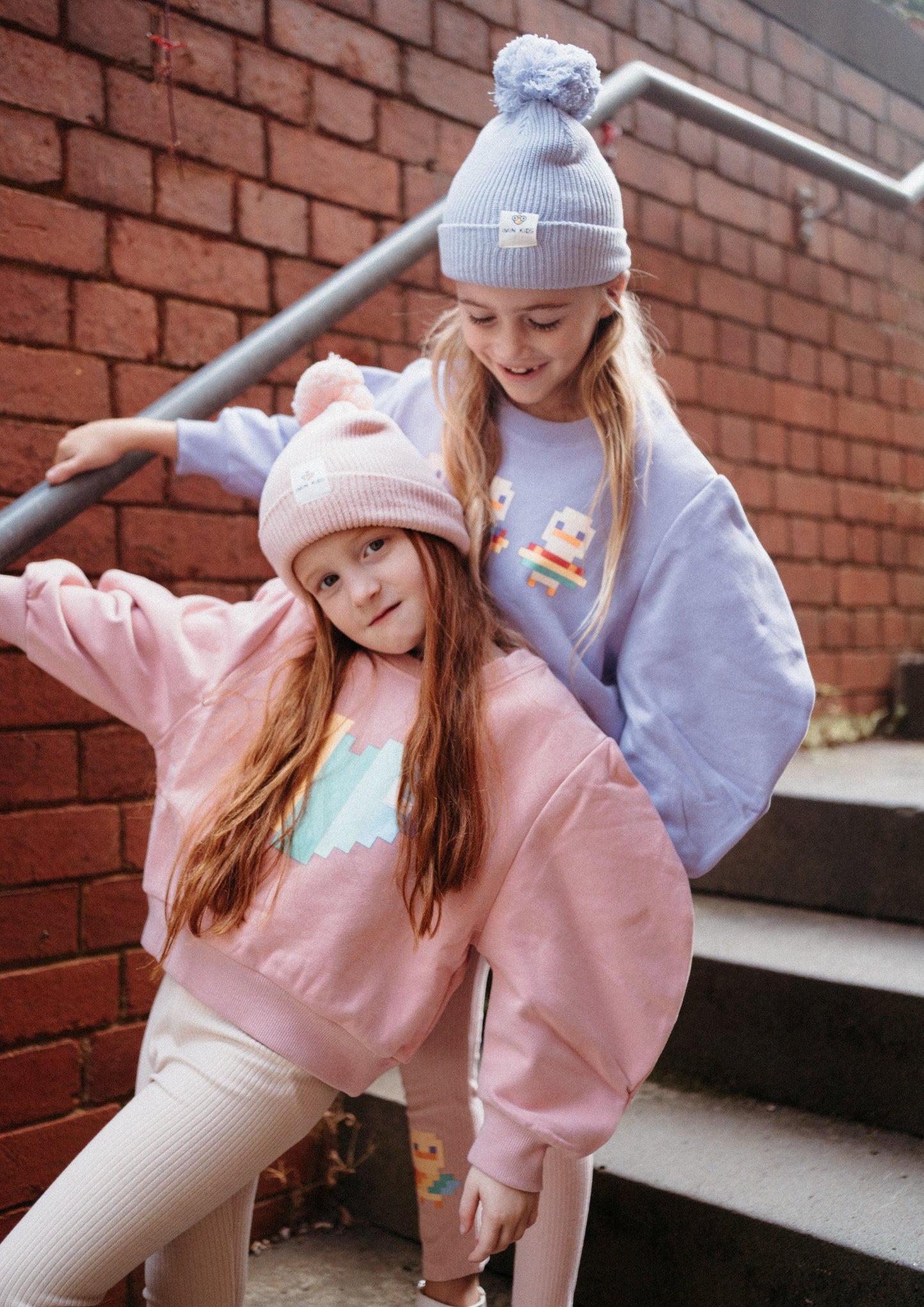 iMiN Kids Girls Rainbow Heart Balloon Sleeves Dusty Pink Cropped Sweatshirt