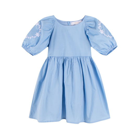 iMiN Kids Mini Me Girls Puff Sleeves Floral Embroidered Beach Dress Powder Blue