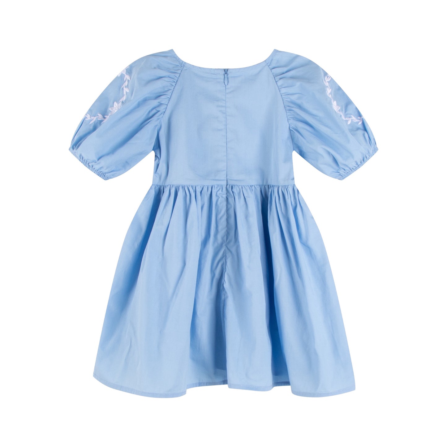 iMiN Kids Mini Me Girls Puff Sleeves Floral Embroidered Beach Dress Powder Blue