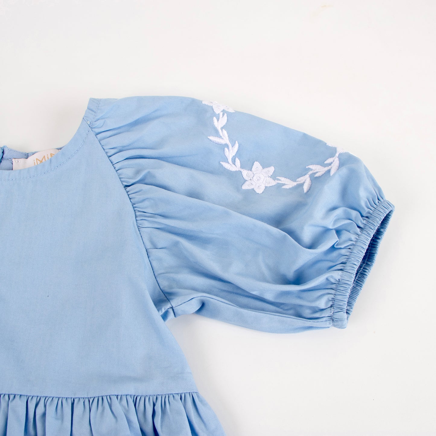 iMiN Kids Girls Puff Sleeves Floral Embroidered Dress Powder Blue