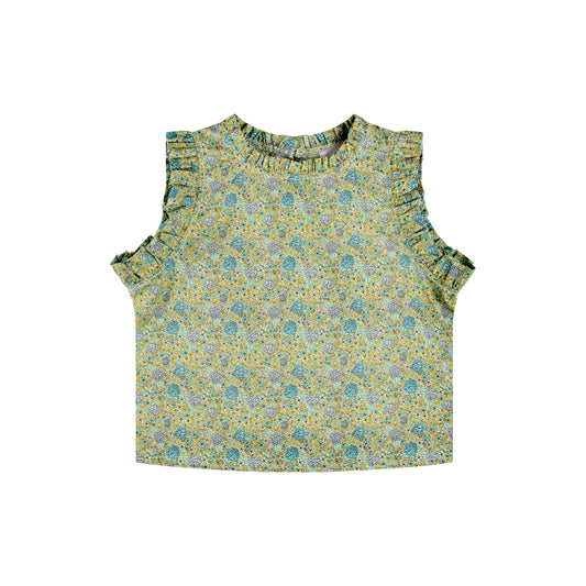 iMiN Kids Clothing Girls Ruffles Sleeveless Blouse Yellow Hydrangea