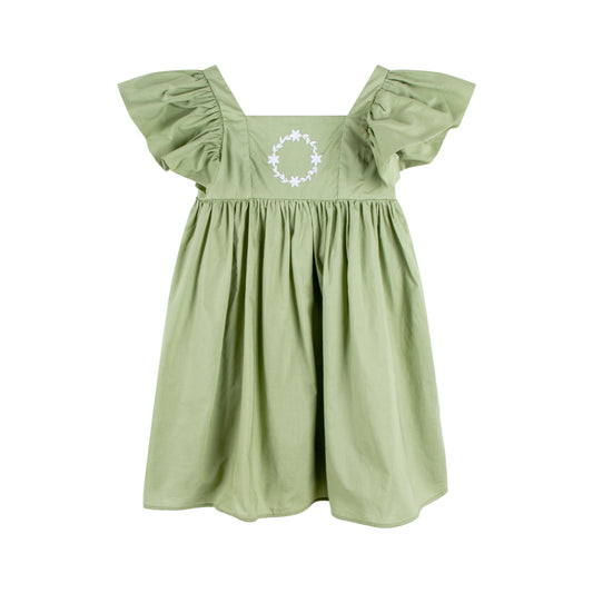 iMiN Kids Mini Me Girls Ruffles Sleeves Floral Embroidered Dress Sage