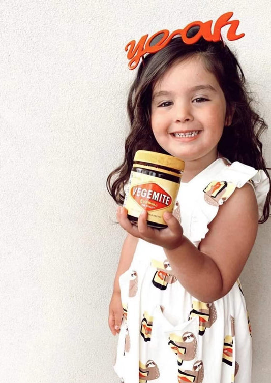 iMiN Kids Mini Foodie Collection Girls Frill Dress White Sloth