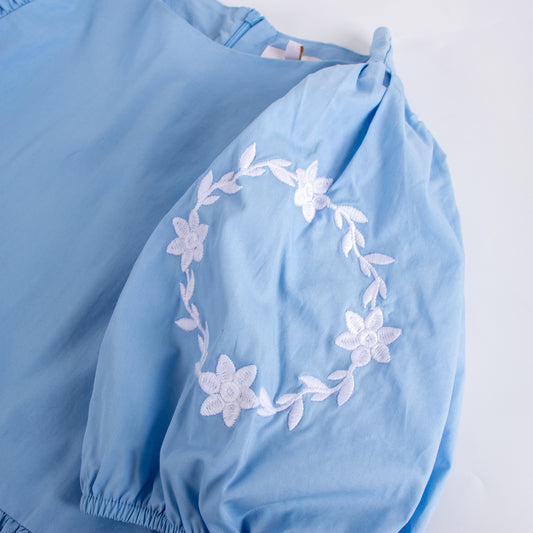 iMiN Women's Puff Sleeves Floral Embroidered Dress Powder Blue