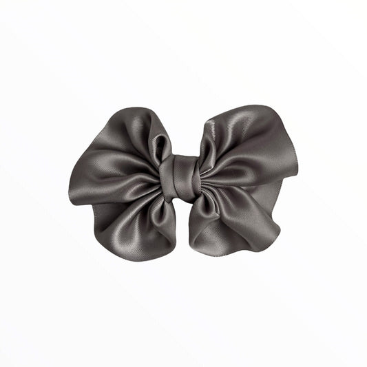 Girls Handmade Satin Bow Hair Clip Grey