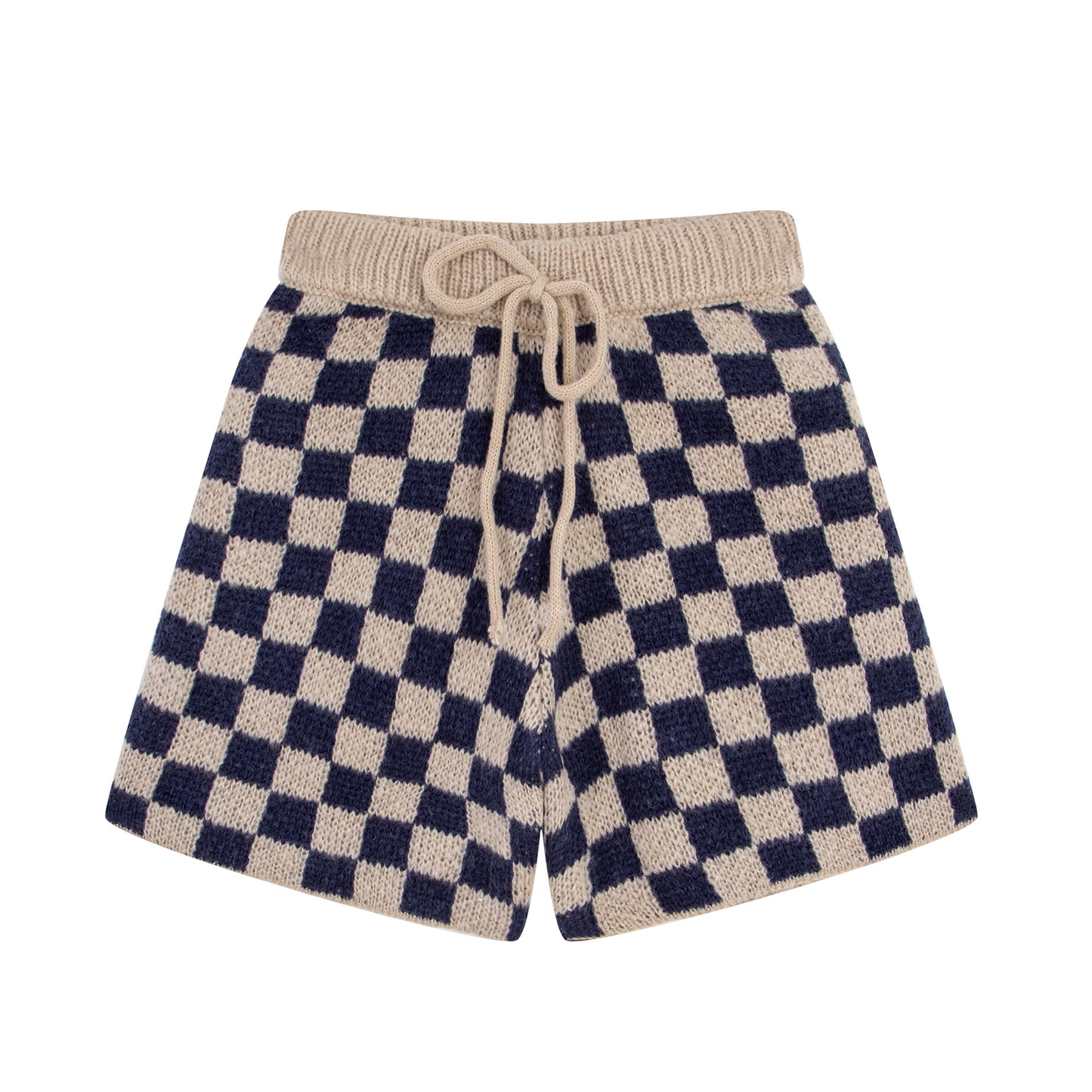 Navy Check Knit Shorts