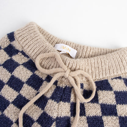 Navy Check Knit Shorts